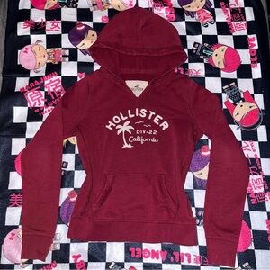 Vintage Y2K Hollister Women's Burgundy Hoodie